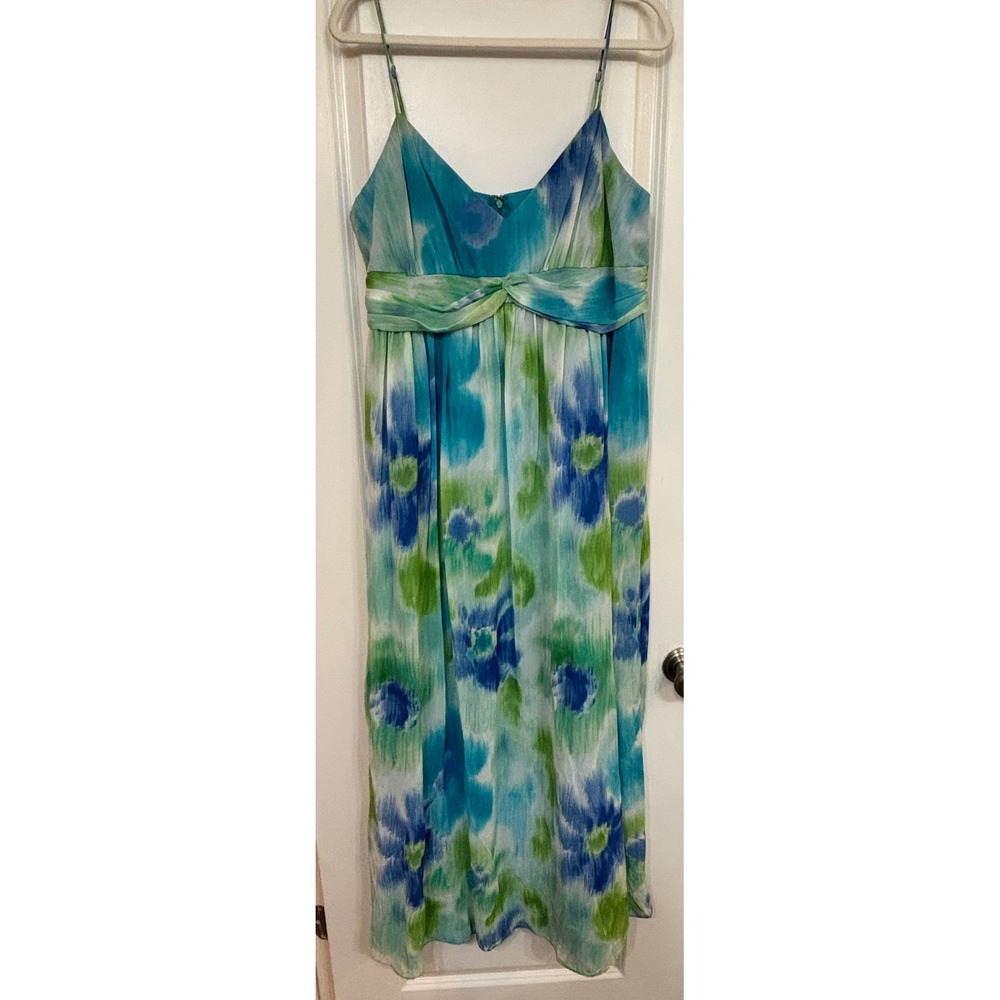 Sheri Martin New York Watercolor Floral Maxi Dress Blue Green Empire Waist 16